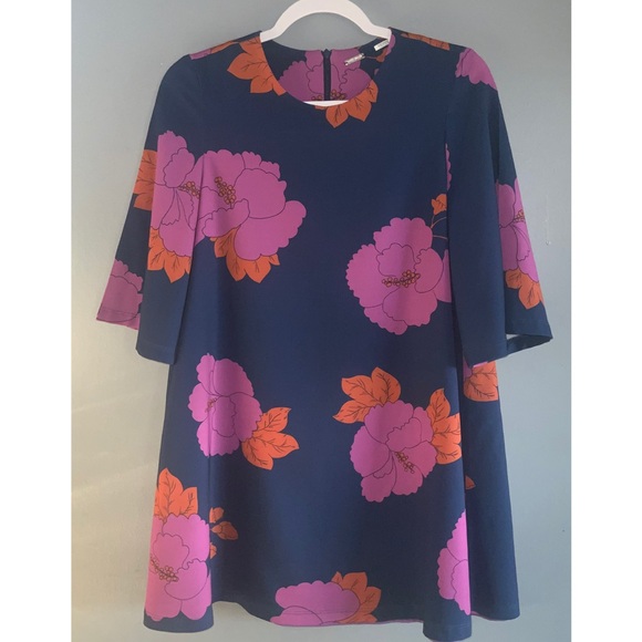 Dodo Bar Or Navy Lilac Orange Tunic Floral Design 1/2 Sleeve Contemporary M - Picture 2 of 8